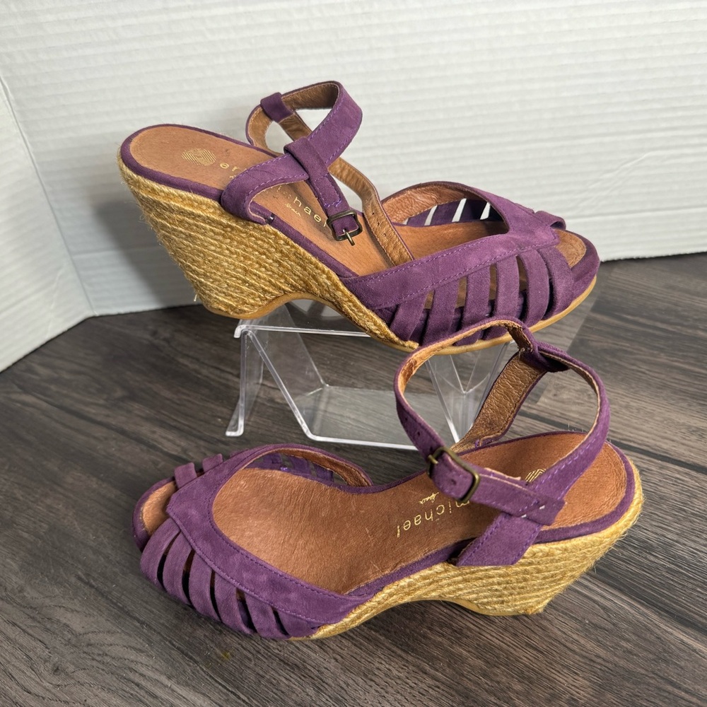 ERIC MICHAEL Suede open  Toe Wedge Ankle Strap Espadrille Sandal Shoes S…